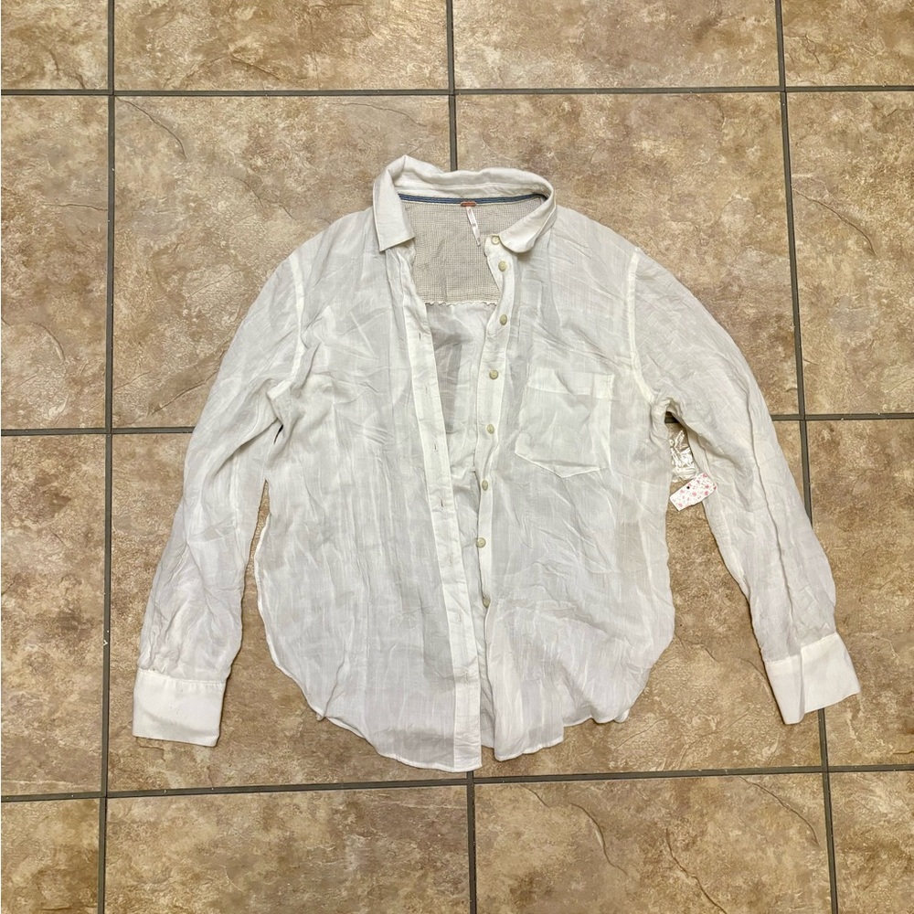 Free people white linen button down shirt